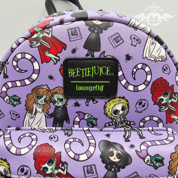 Loungefly Beetlejuice Lydia Adam Chibi Characters Purple Mini Backpack Bag New - Picture 6 of 8